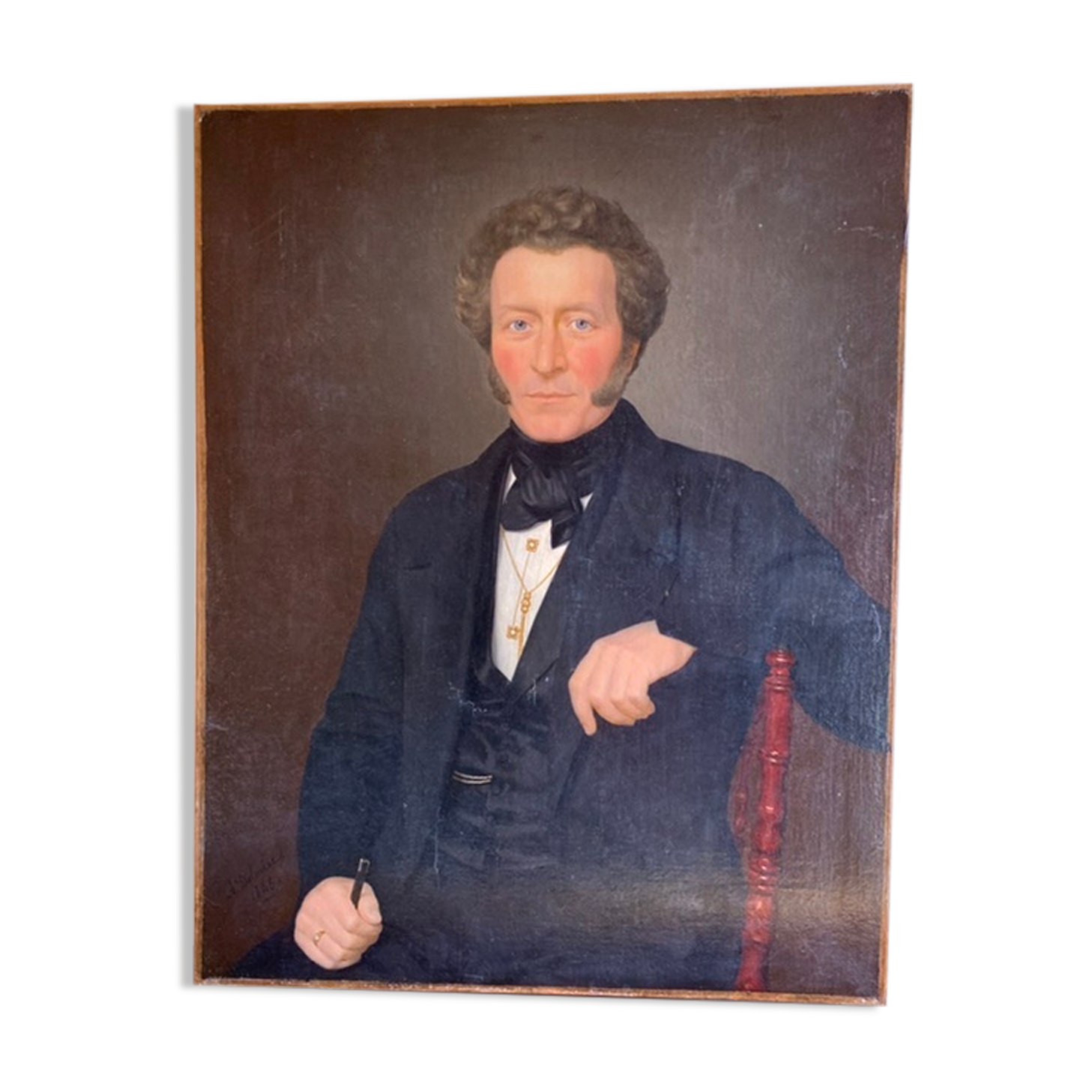 Ancient painting , portrait of a man signed A Delmére and dated 1845