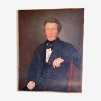 Ancient painting , portrait of a man signed A Delmére and dated 1845