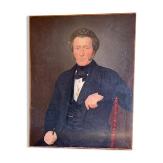 Ancient painting , portrait of a man signed A Delmére and dated 1845