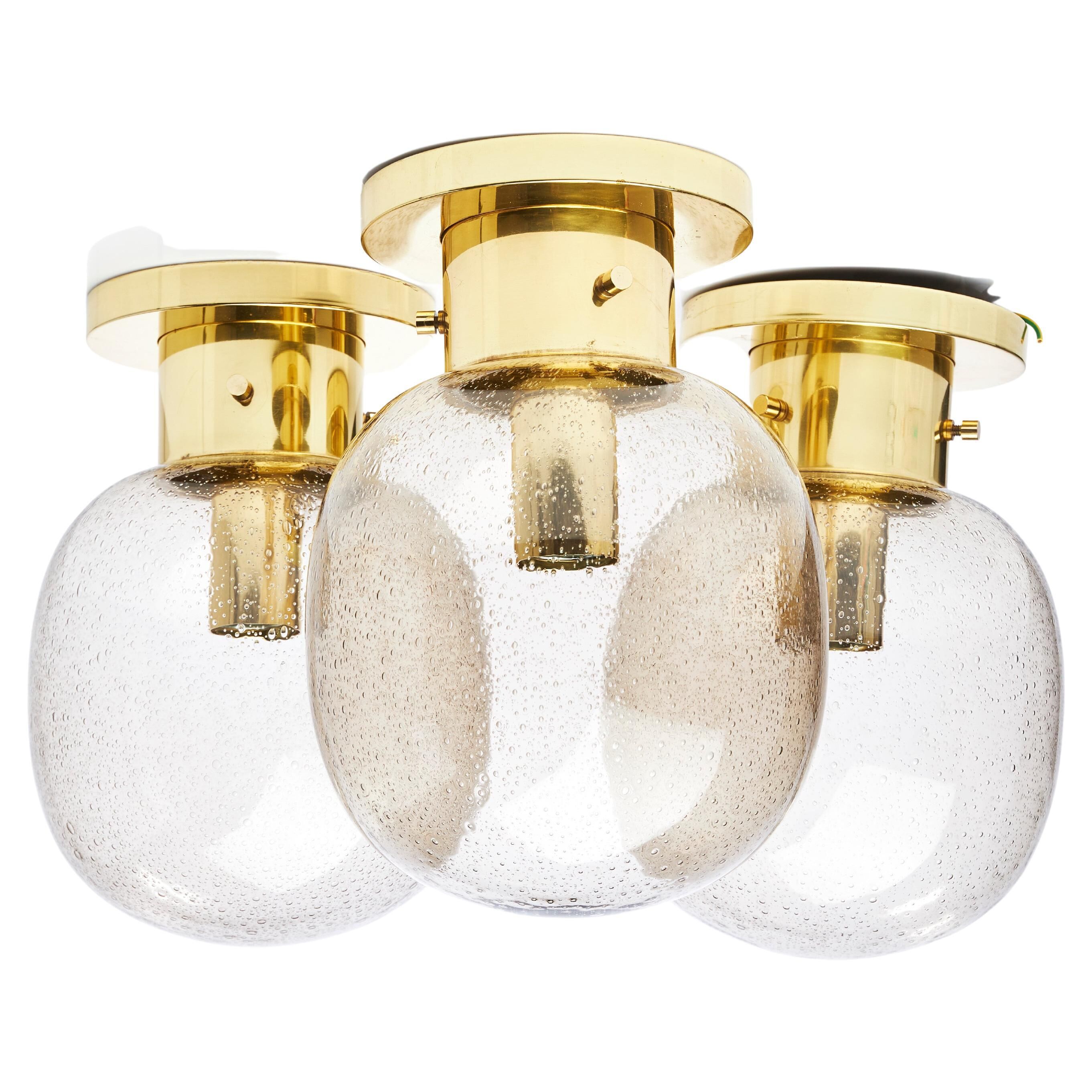 Glashütte Limburg ceiling lights brass and glass Germany 1970 labelled