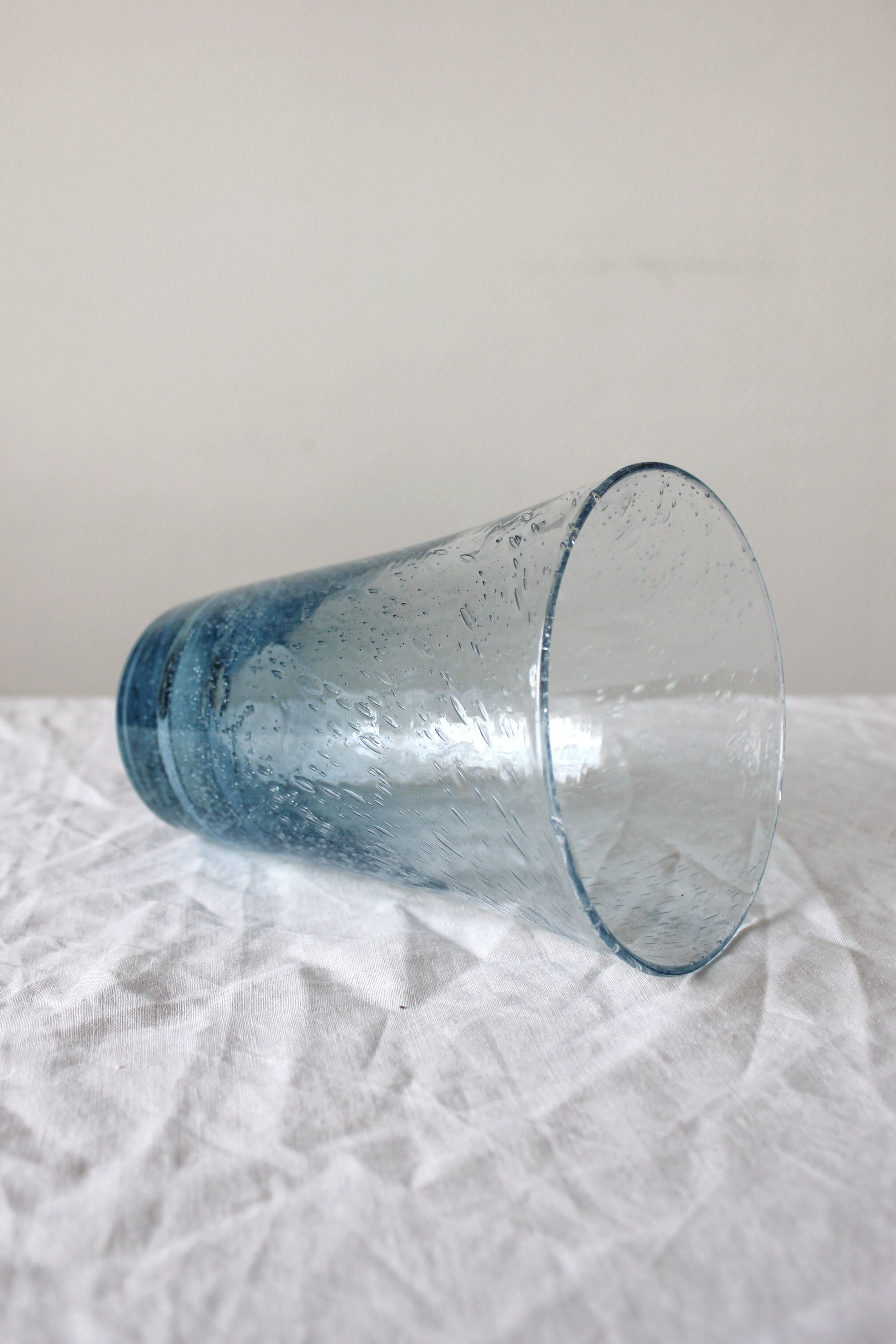 Vintage Biot Light Blue Bubble Blown Glass Vase