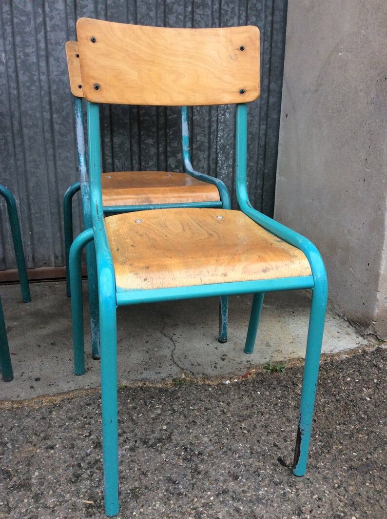 4 vintage school industrial chairs