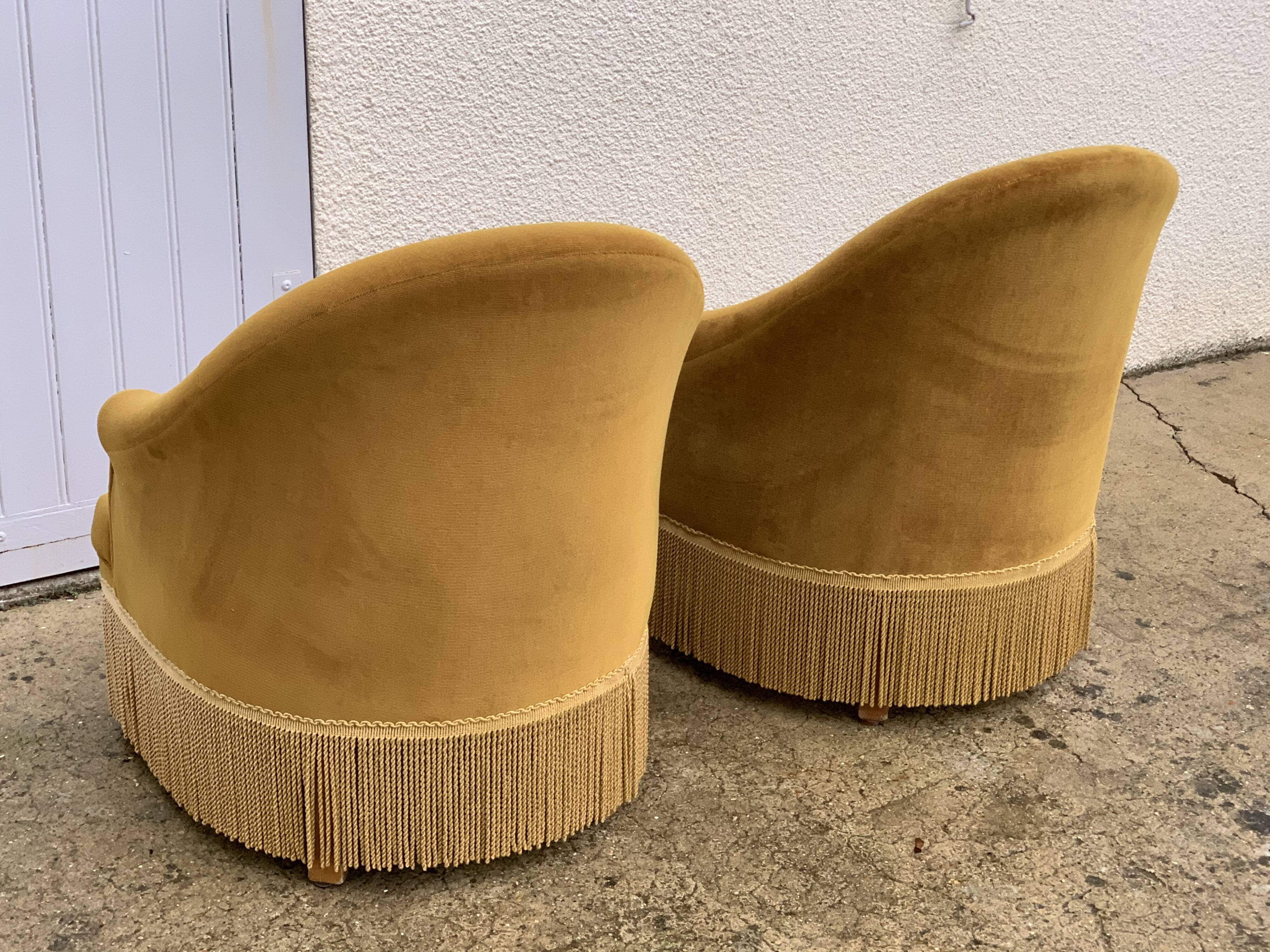Pair of golden velvet toad armchairs 1970