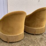 Pair of golden velvet toad armchairs 1970