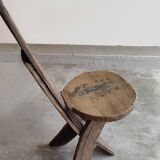 Set of 3 chairs brutalist tripod solid wood
