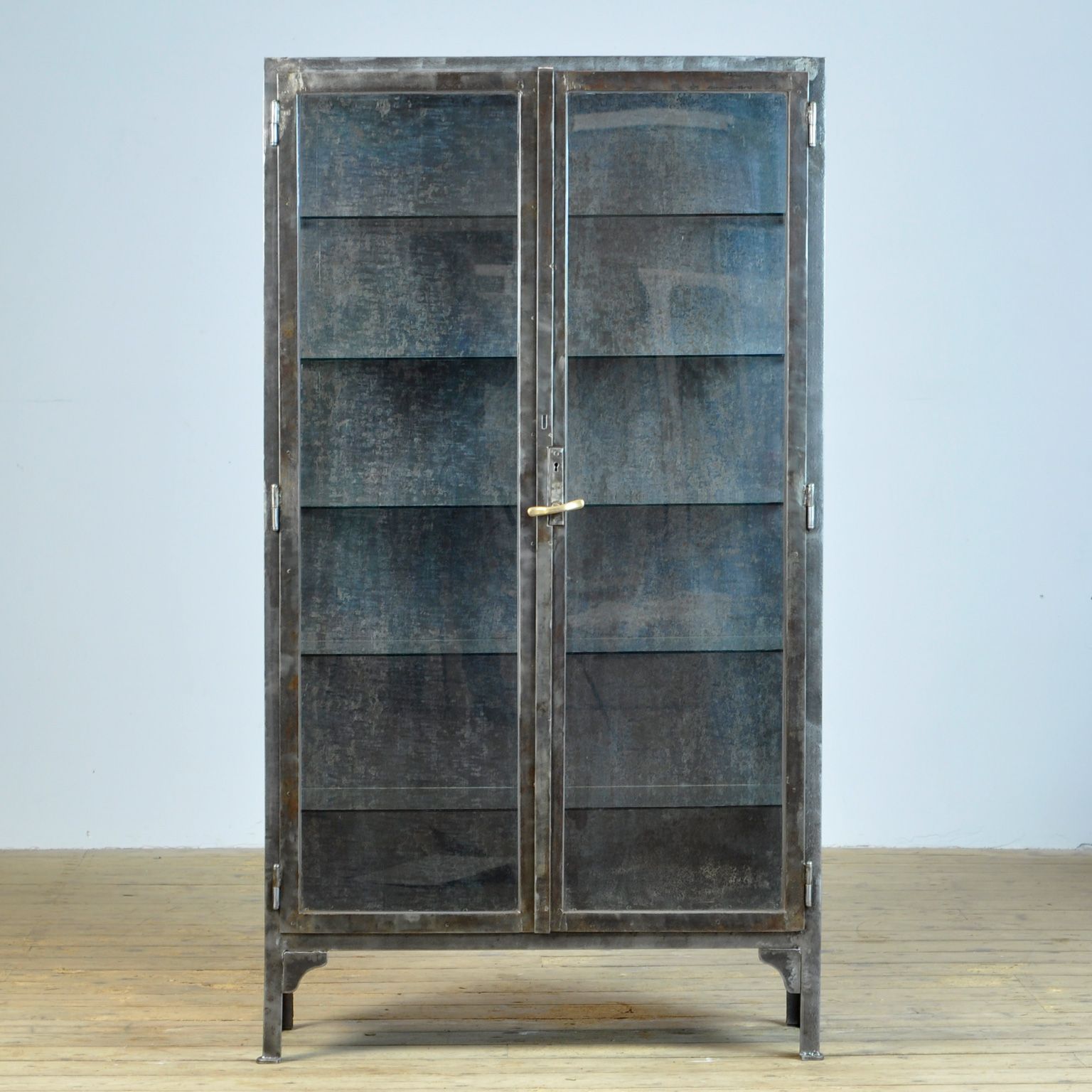 Vintage Steel And Glass Medical Cabinet, 1940s