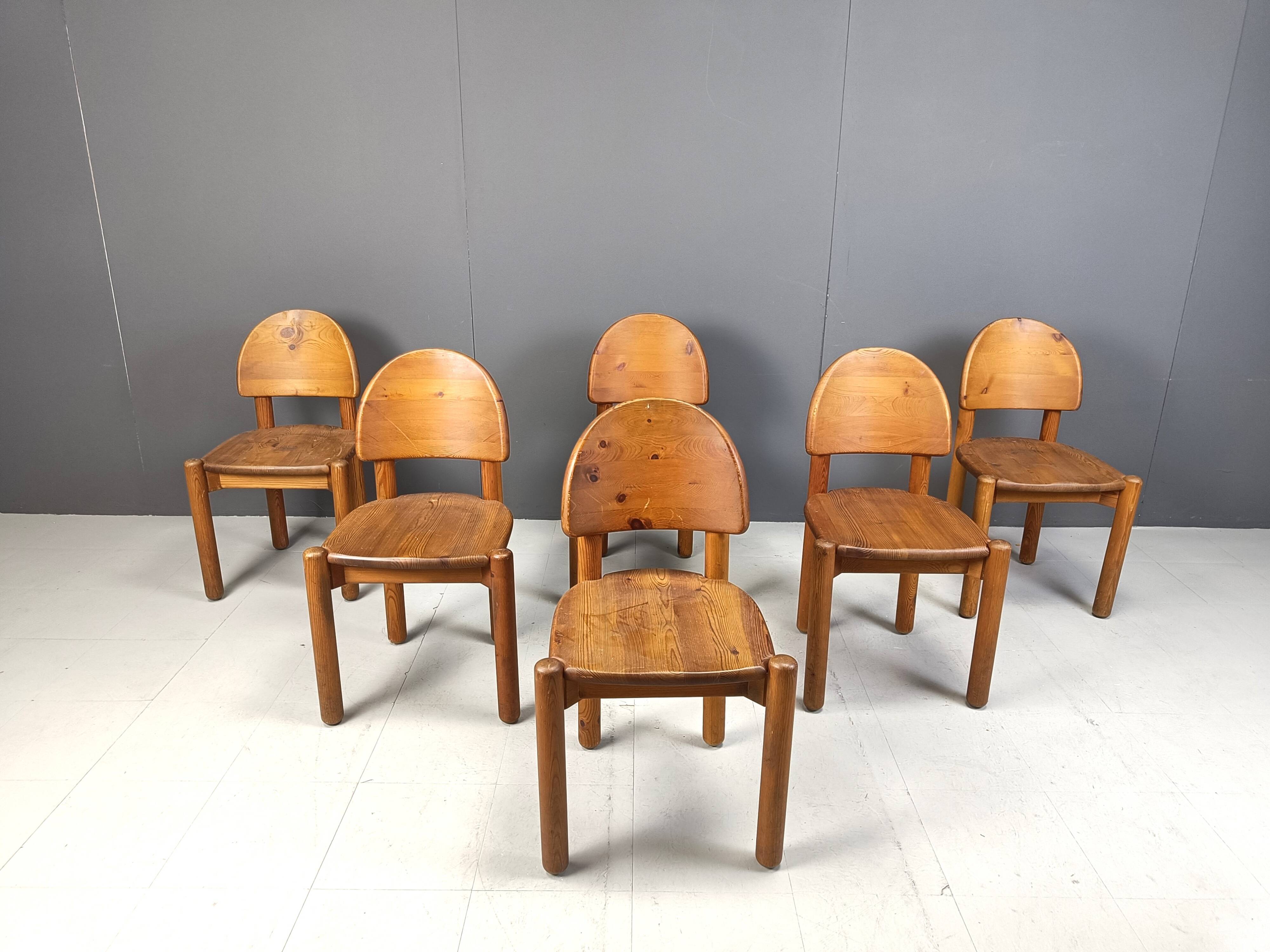 Vintage pine wood dining chairs - 1980s - set of 6