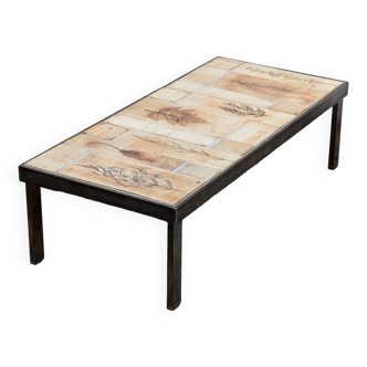 Roger Capron "herbarium" rectangular coffee table with patinated steel structure