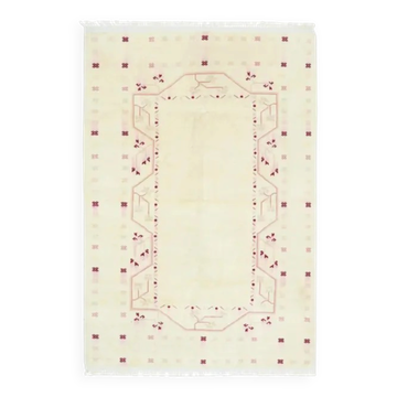 1970s vintage Turkish Oushak handmade wool cotton beige area rug 176x267