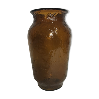 Ancien vase Henkel verre orange fumé estampillé vintage