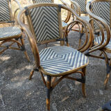 Ensemble de 6 fauteuils bistrot de terrasse en rotin type "parisienne".