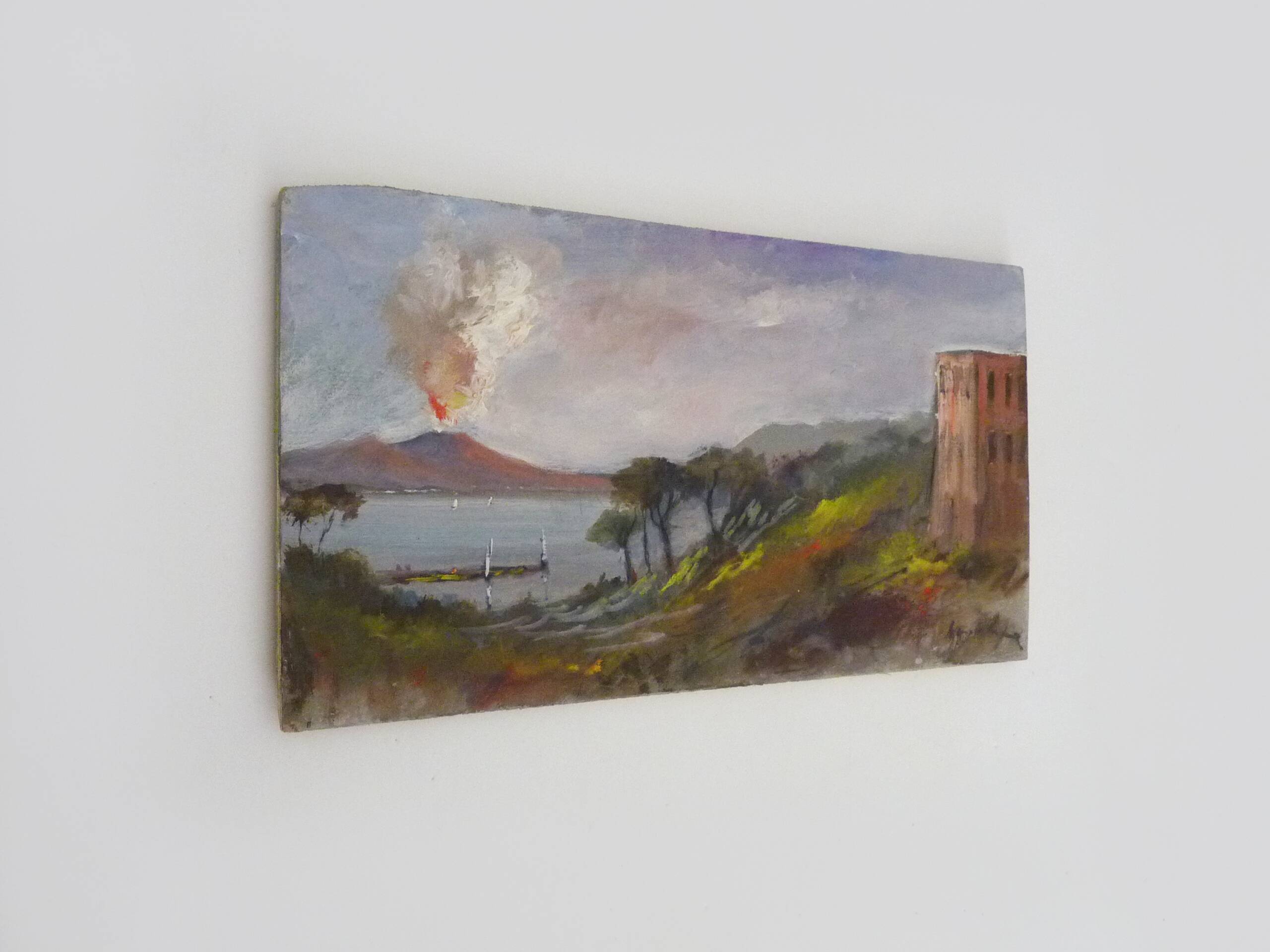 Oil on wood by Riccardo Capone sea view Italy 50s 60s