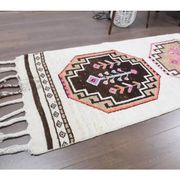 1980s Vintage Turkish Hand-Knotted Wool Cotton White Runner Rug 75x385