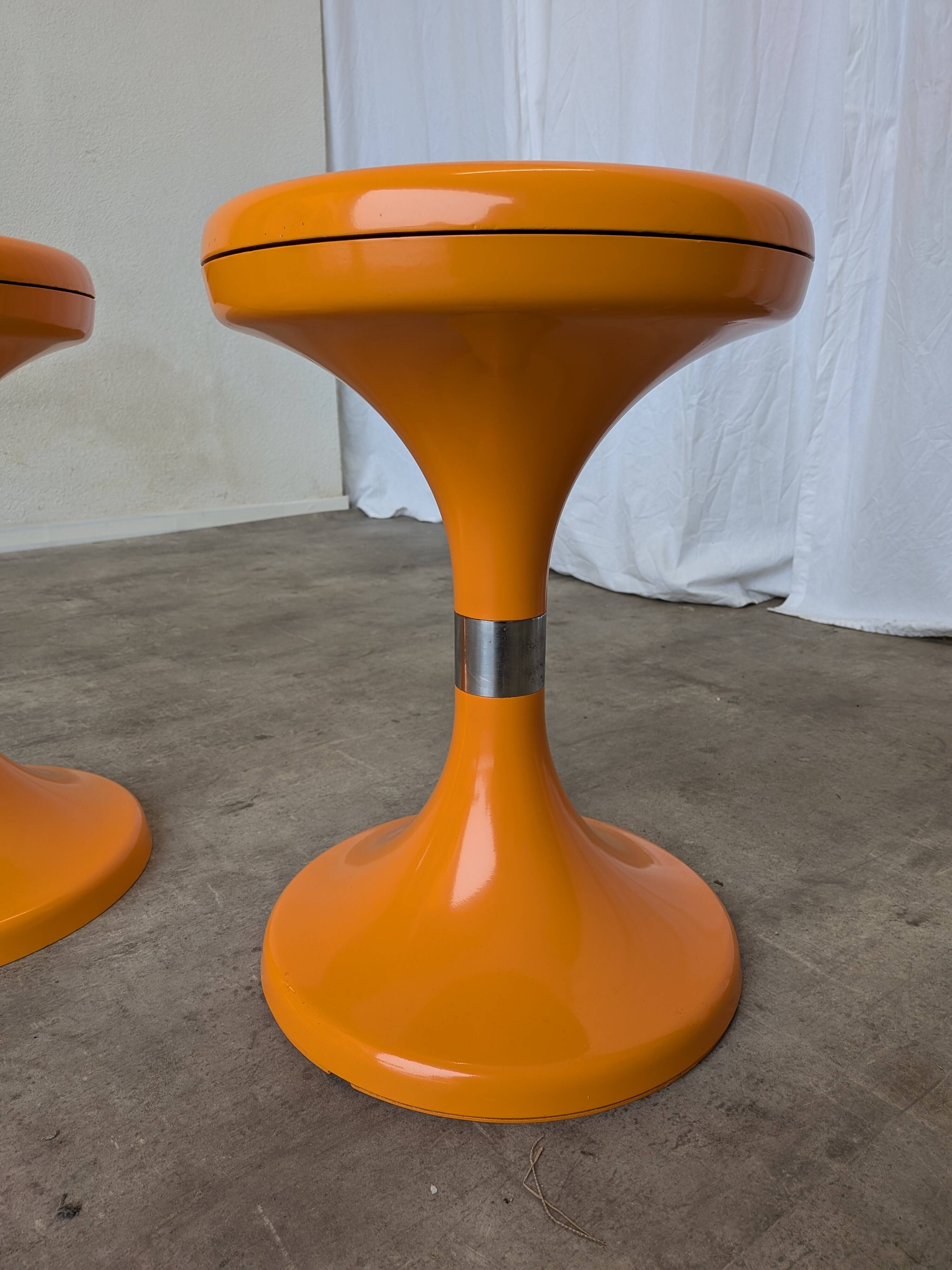 Set of 2 Orange Vintage Mushroom Stool “Jurček” by Meblo, 1960s – Space Age