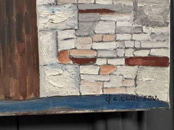 Huile sur toile par Claude Claveau Le Vieux Mur Pré Enpail 1992