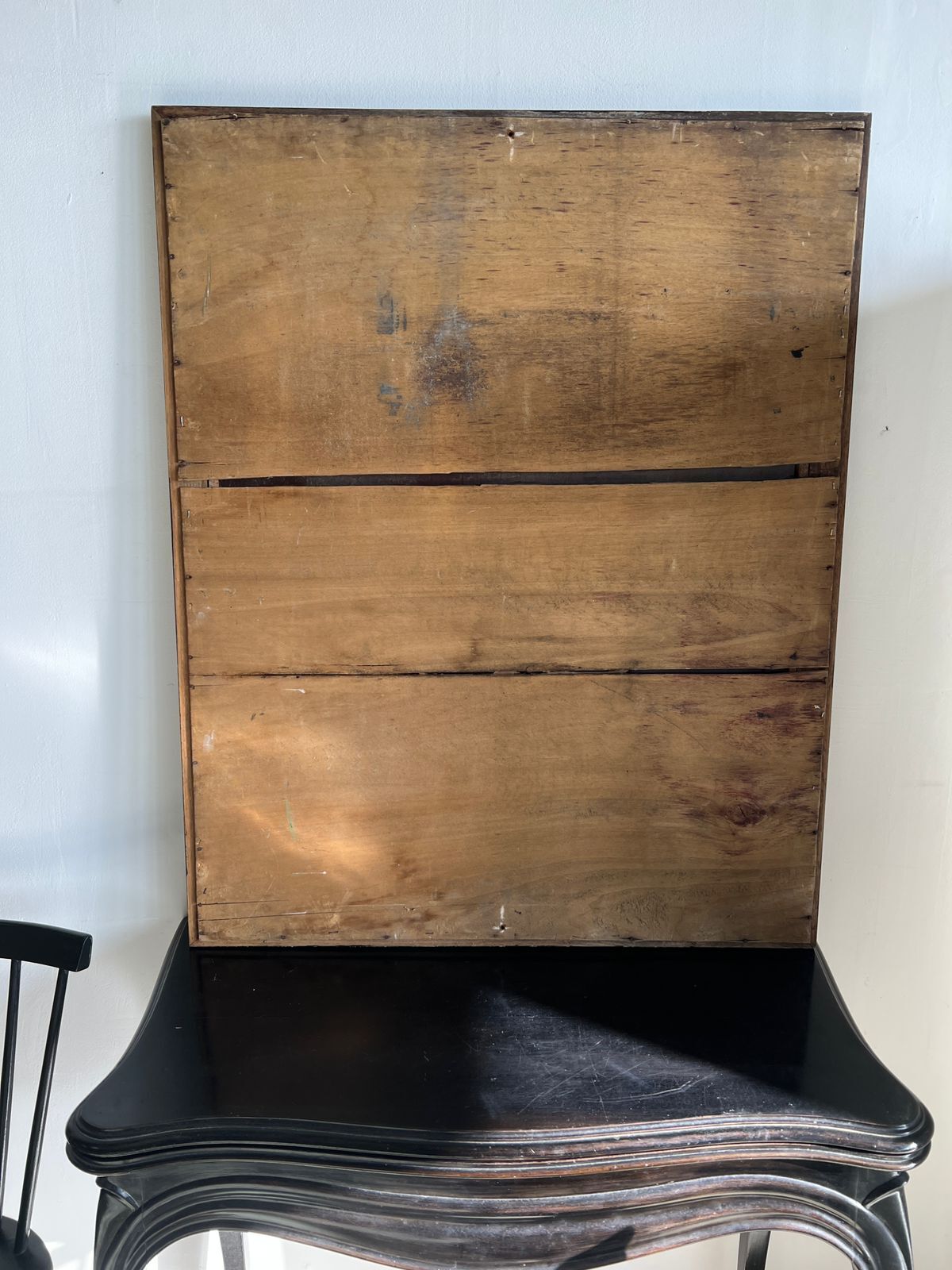 Rectangular mirror in molded blackened wood, beveled glass