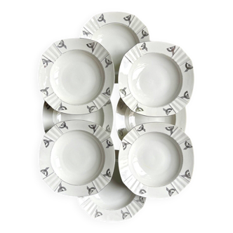 8 soup plates in white and silver porcelain, “Casablanca” service