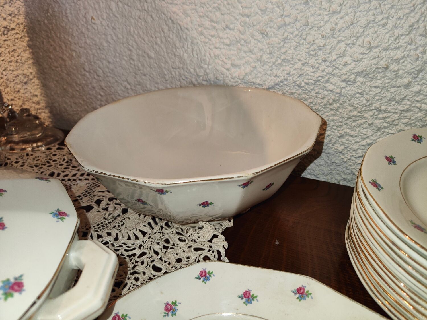 Old service 28 pieces porcelain KG Keller and Guérin Lunéville France decorated with flowers Rosita XIXth Century