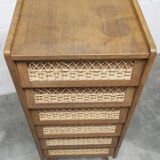 Oak and rattan compass leg chiffonier from the 50s-60s