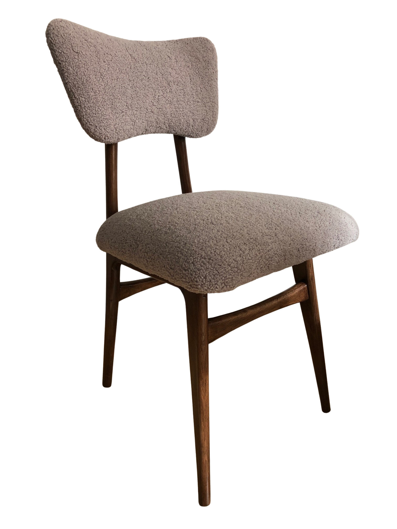 Set of 6 midcentury beige bouclé dining chairs, 1960s