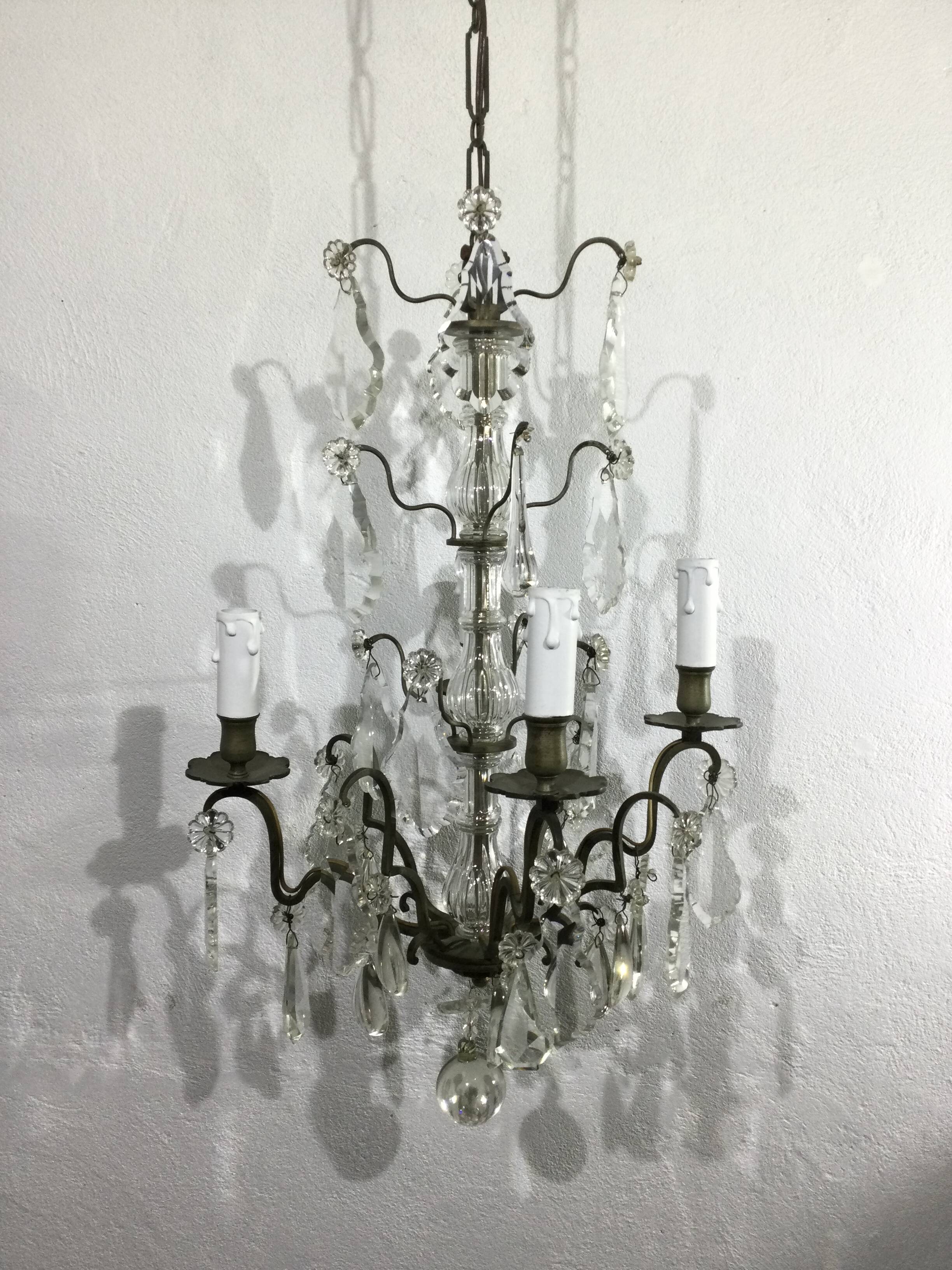 Chandelier 4 Lights Crystal And White Bronze