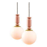 Mid-Century Italian Brass & Opaline Glass Pendant Lamps, Set of 2