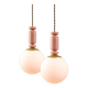 Mid-Century Italian Brass & Opaline Glass Pendant Lamps, Set of 2