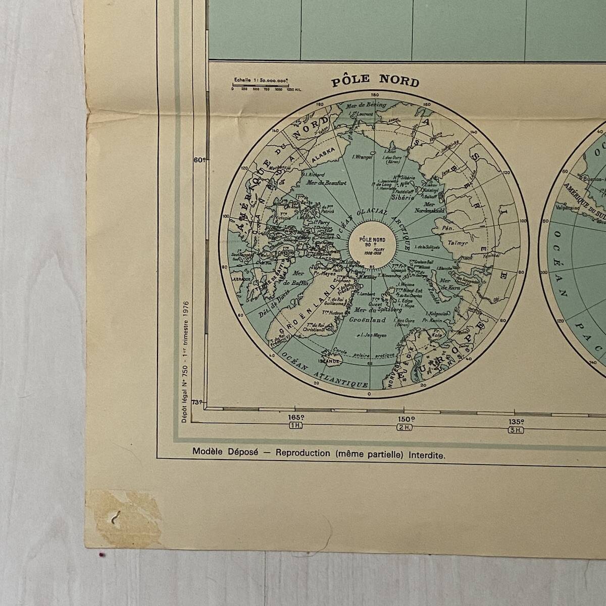 Planisphère mappemonde Taride vintage 1976