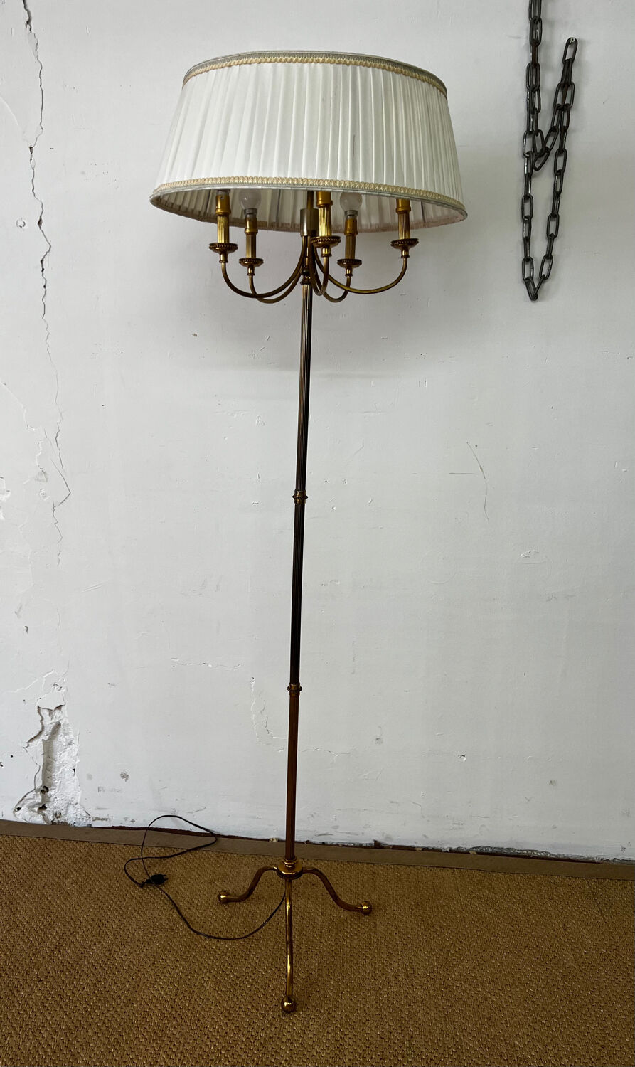 Vintage brass tripod floor lamp