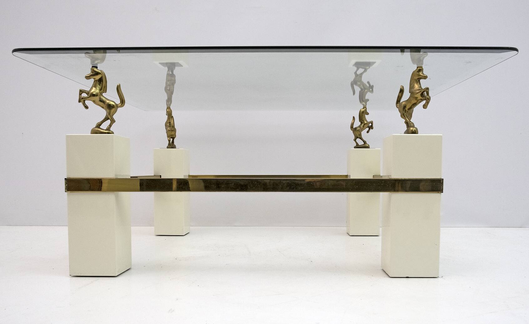 Maison Charles Mid-Century Modern Brass Horsed French Coffee Table, 1970s