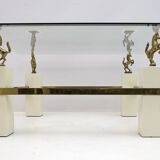 Maison Charles Mid-Century Modern Brass Horsed French Coffee Table, 1970s