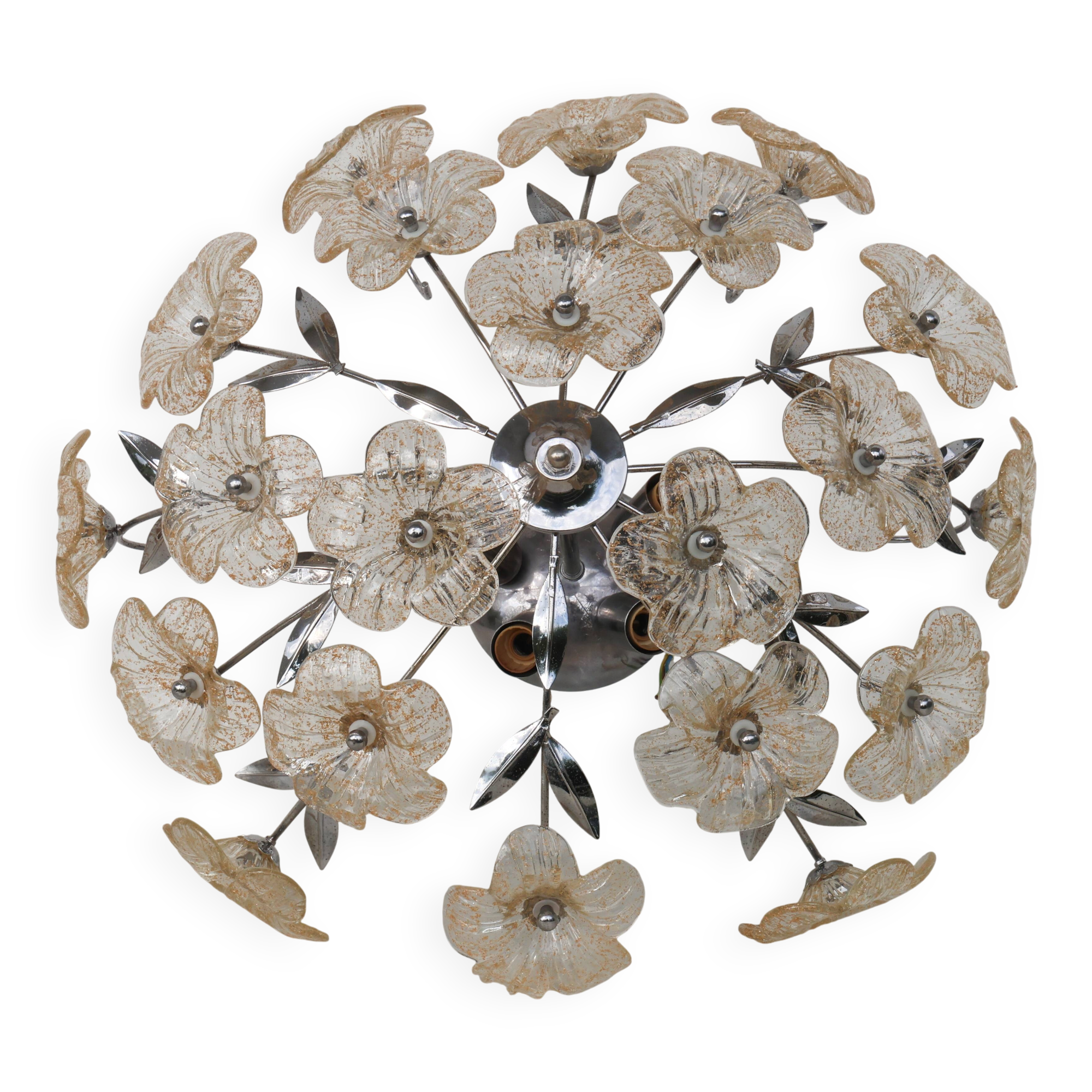 Wonderful Gold and Transparent Murano Glass Ceiling Light Flower