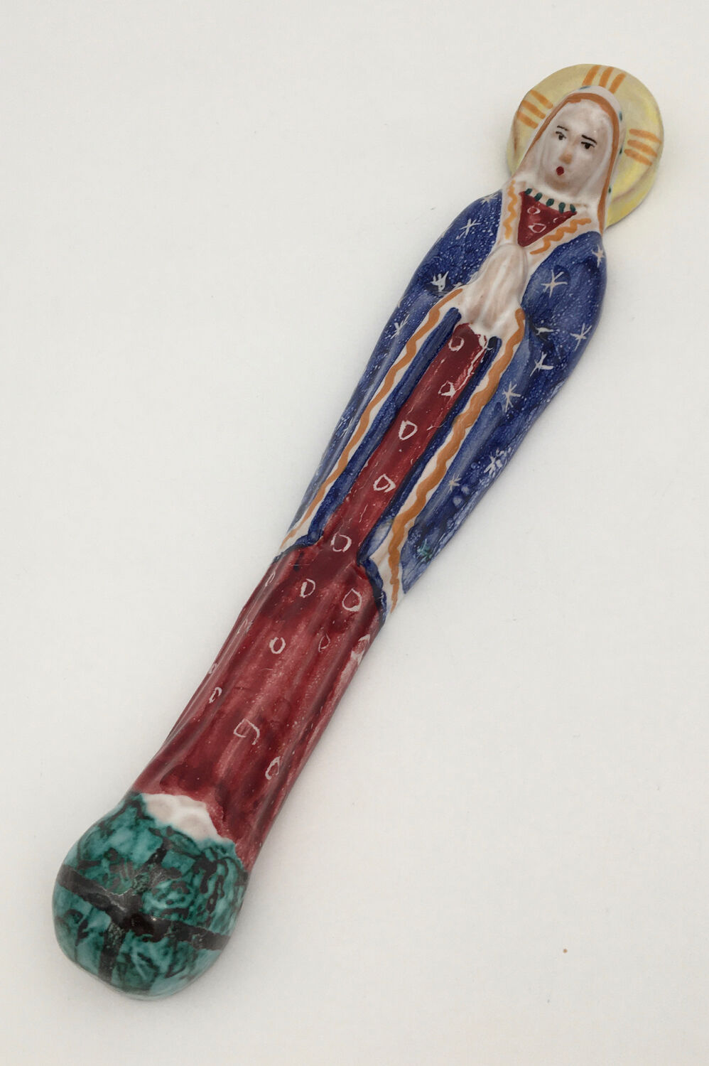 Virgin in polychrome enameled earthenware, 20th century