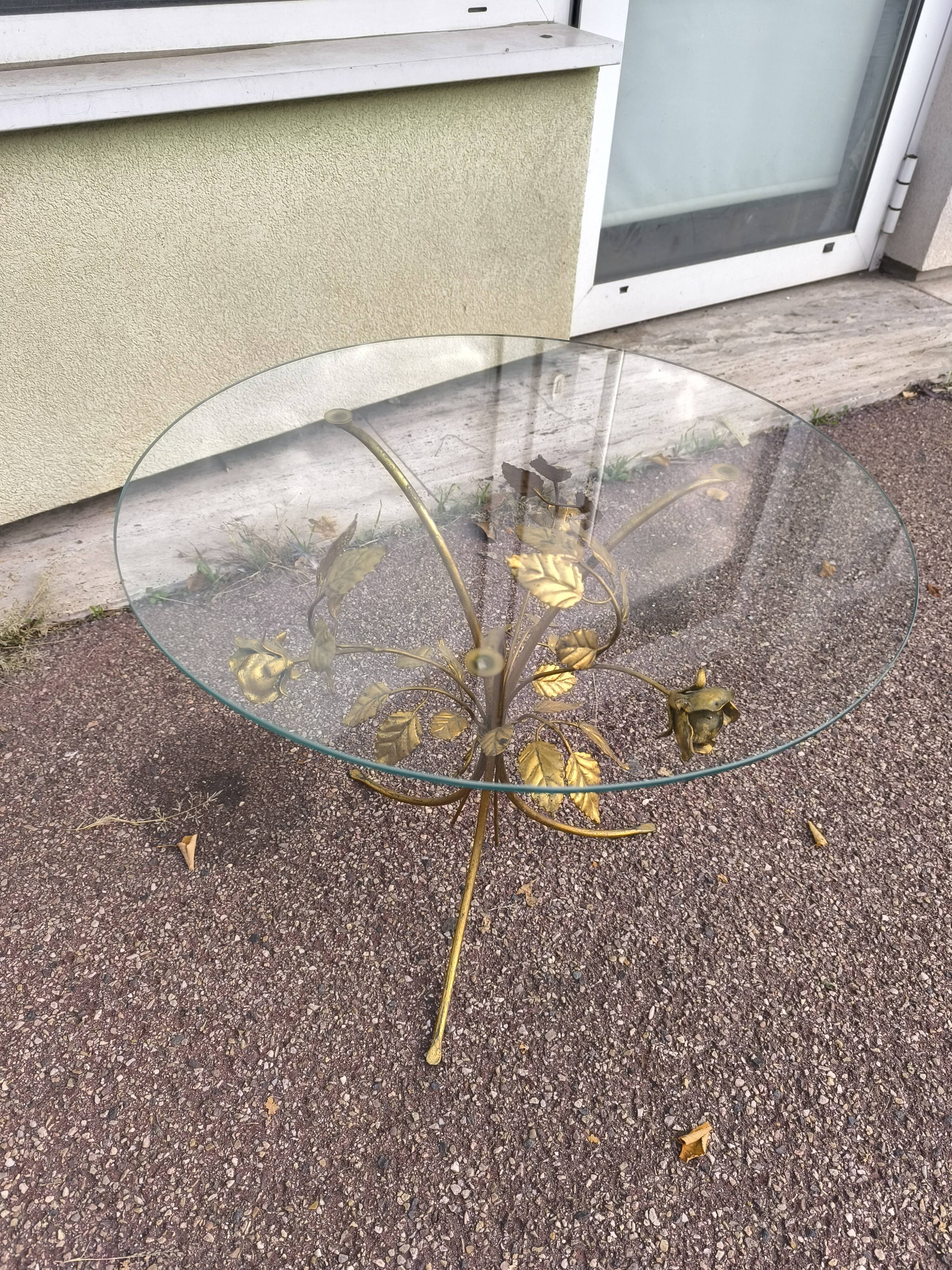 Florentine gold metal floral glass coffee table