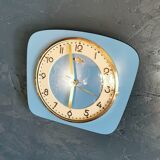 Vintage formica clock rectangular silent wall pendulum "Lora blue"