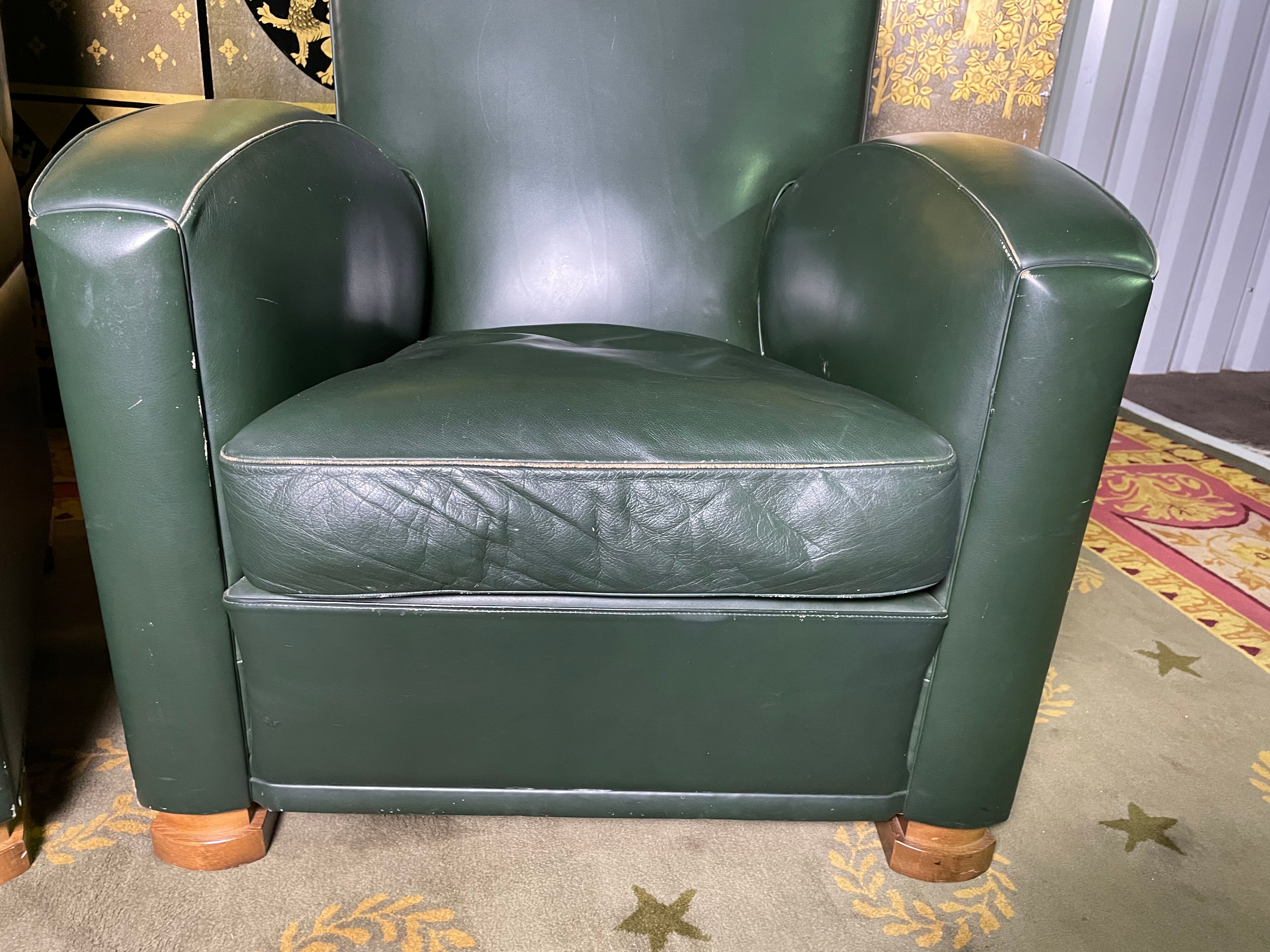 Pair of Poltrona Frau Green Leather Club Armchairs Limited Edition