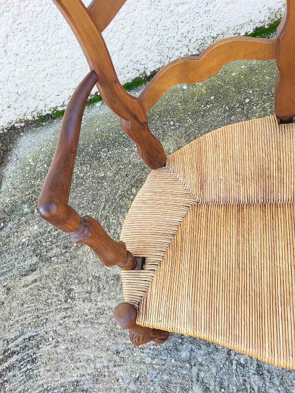 Provencal double armchair with woven rush in walnut