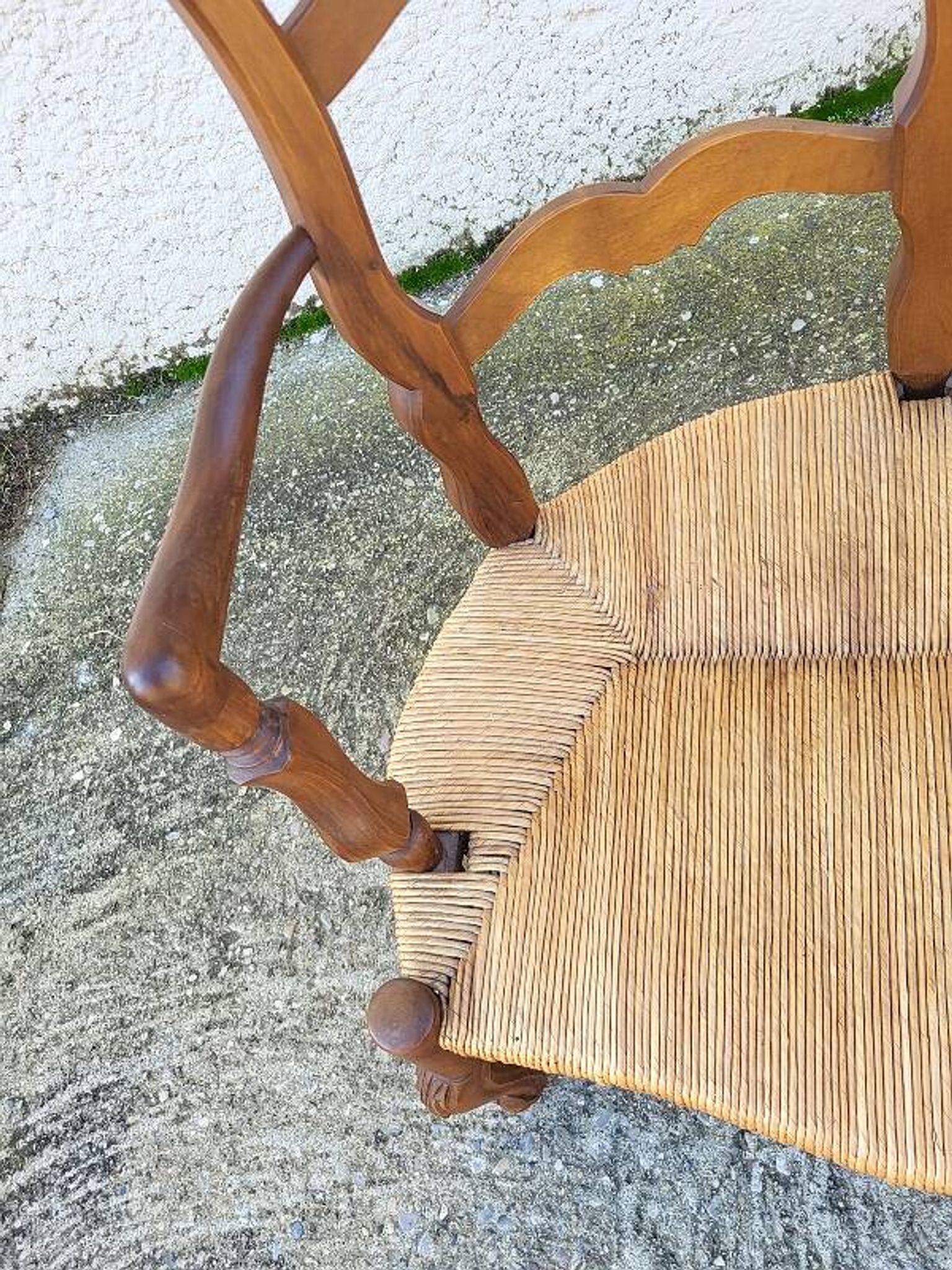 Provencal double armchair with woven rush in walnut