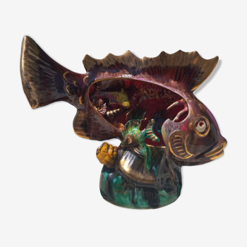 Lampe poisson en céramique vallauris signé les vans