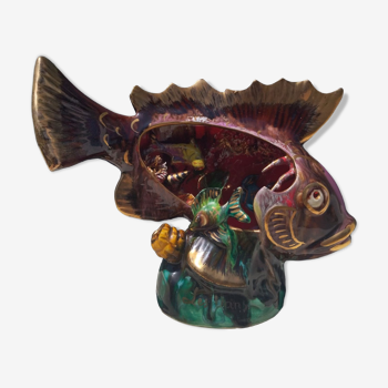 Vallauris ceramic fish lamp signed les vans