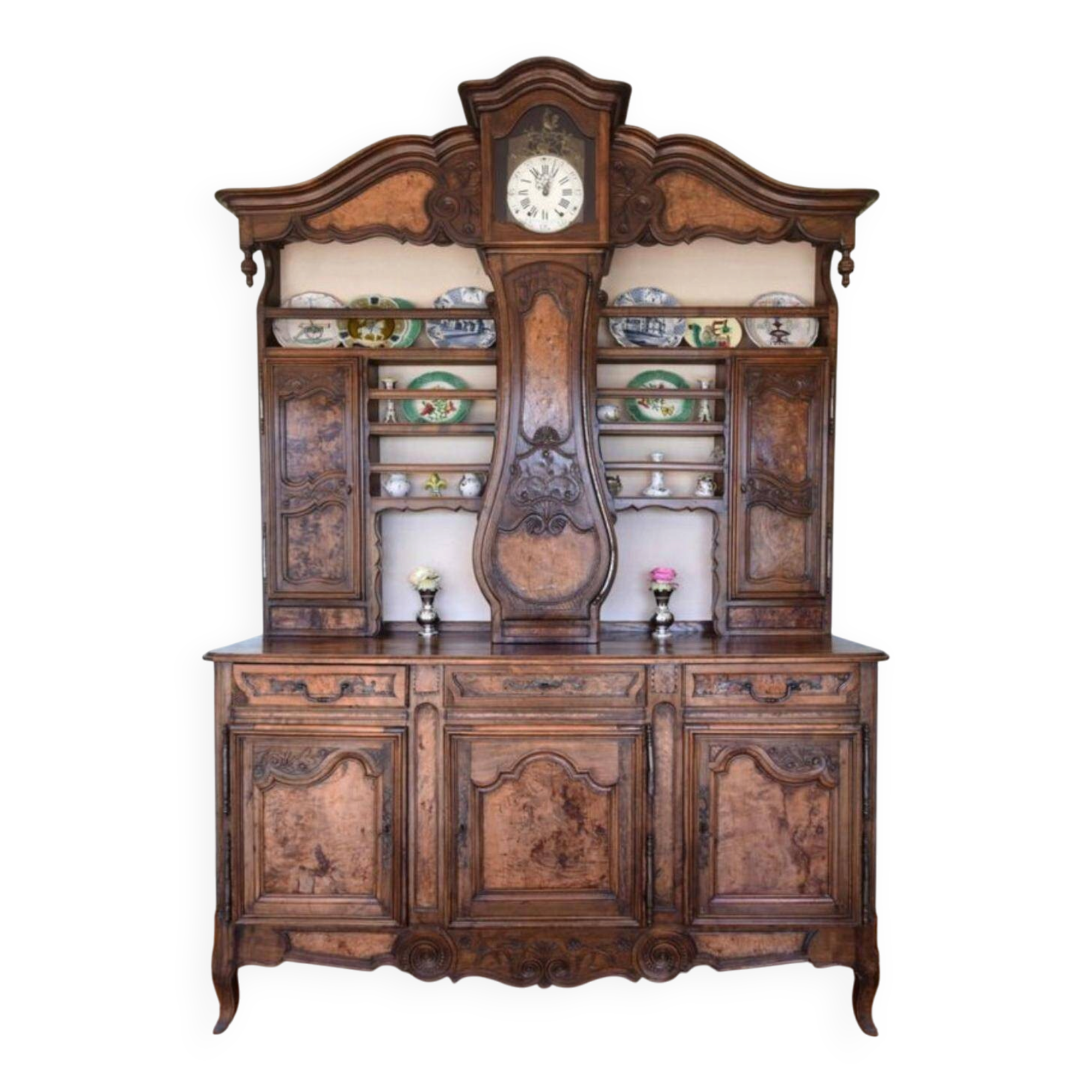 Eighteenth-century Bressan two-body buffet with antique clock – Louis XV style
