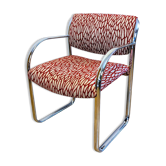 Fauteuil Strafor vintage en acier tubulaire chromé et tissu organique