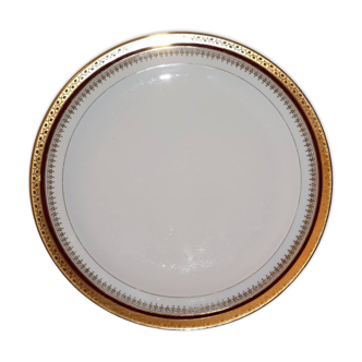 Assiettes plates en porcelaine blanche de Limoges et marli doré