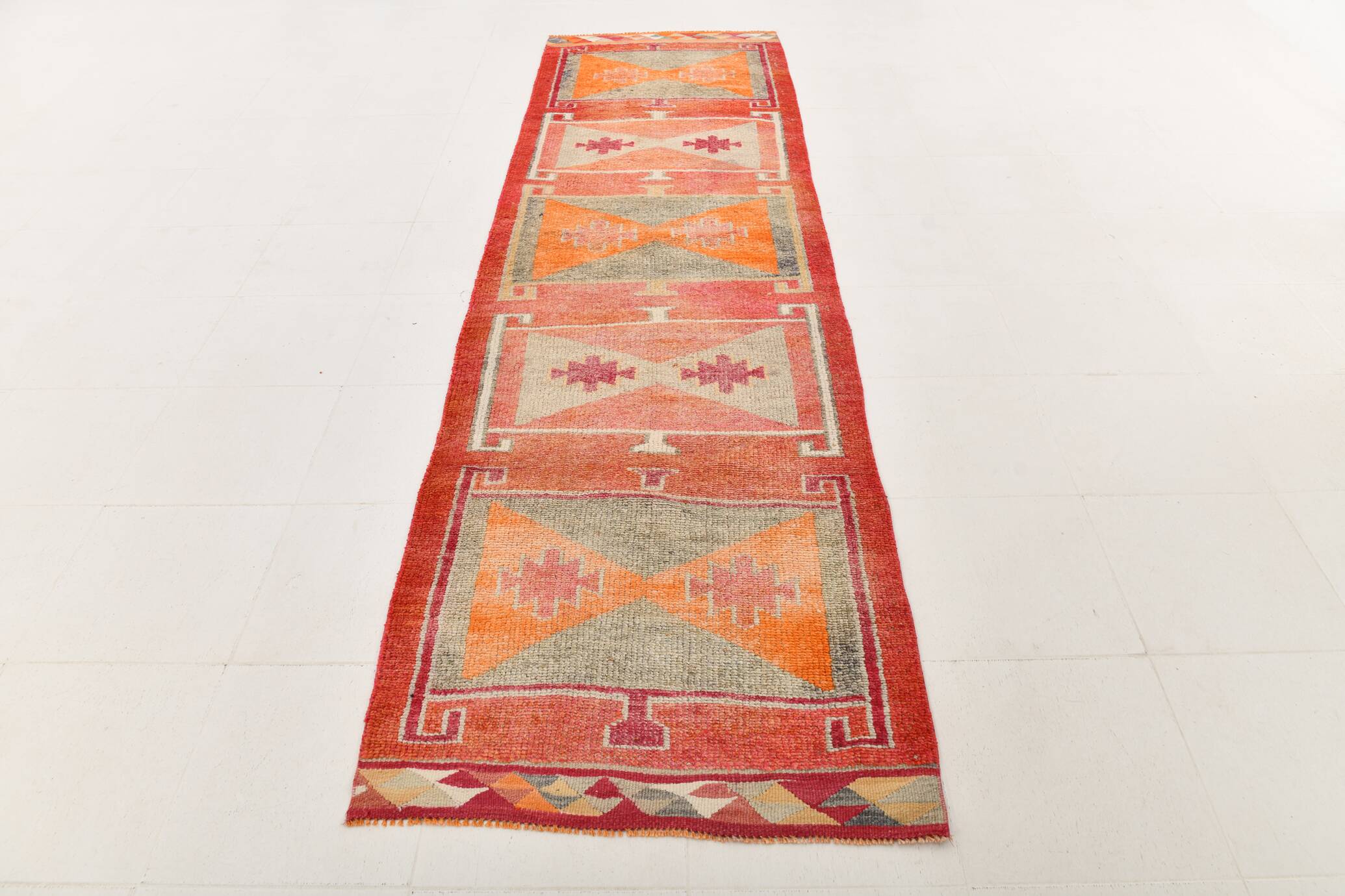 3x12 Turkish Runner Faded Pink & Grey Turkish Wool Runner Rug, 96x352Cm