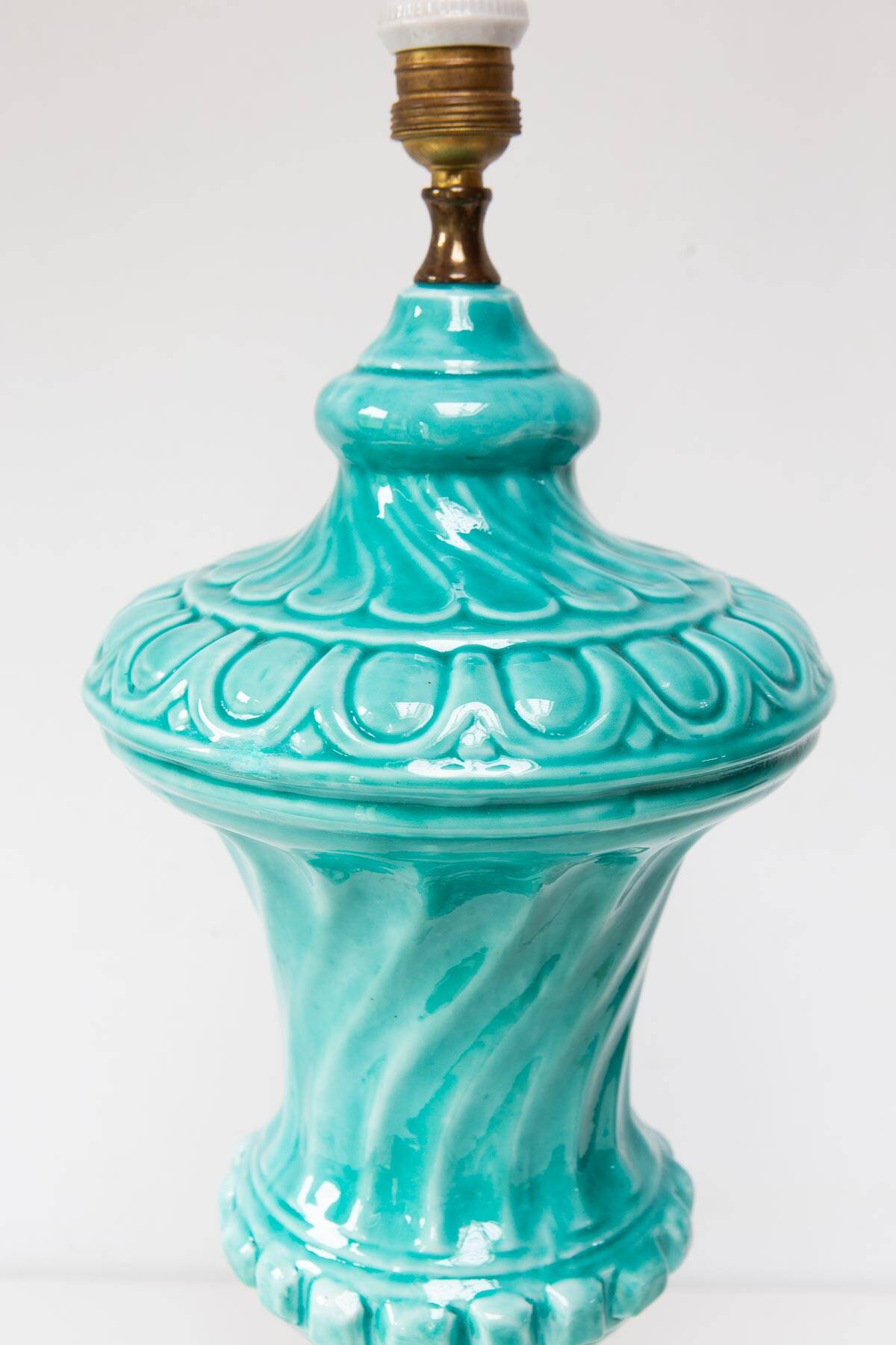 Large turquoise blue table lamp Manises from the 1960s (61 cm)