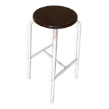 Bar Stool White Metal Leg + Vintage Brown Wood Seat #A352