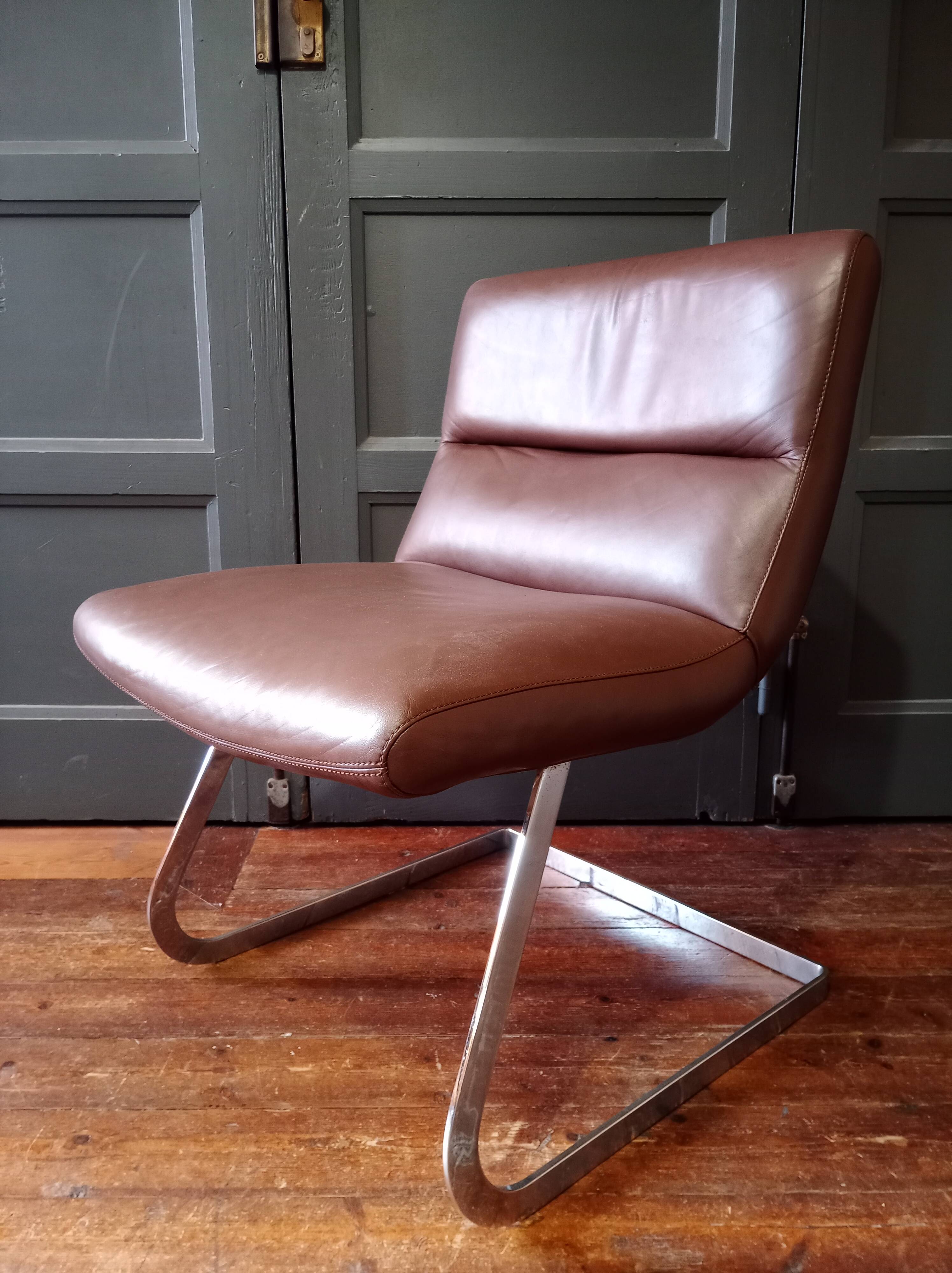 Designer leather and chrome chair 1970