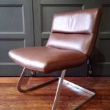 Designer leather and chrome chair 1970