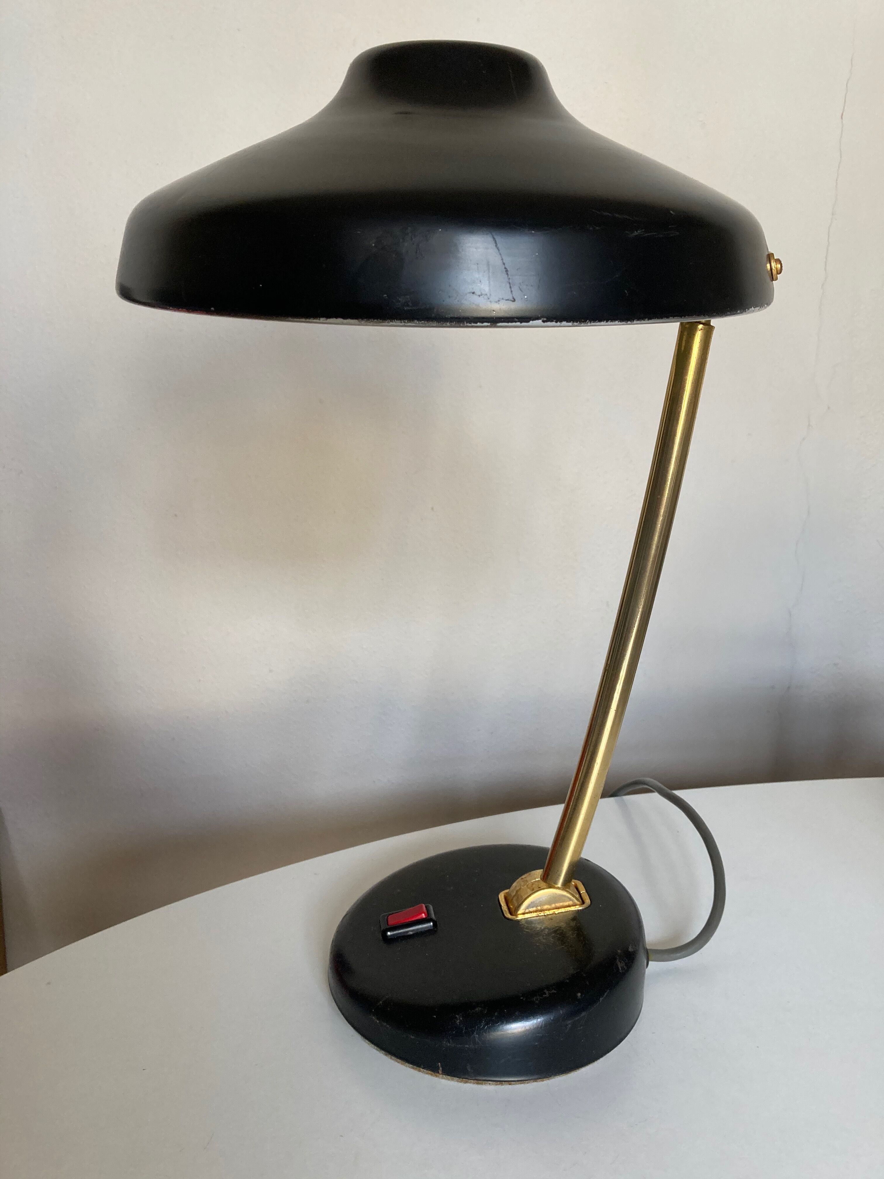 1960 black sheet metal and brass orientable lamp