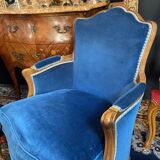 Pair of Louis XV style blue velvet bergère armchairs